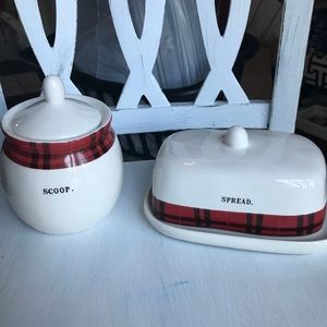 Rae Dunn Christmas print sugar and butter dish